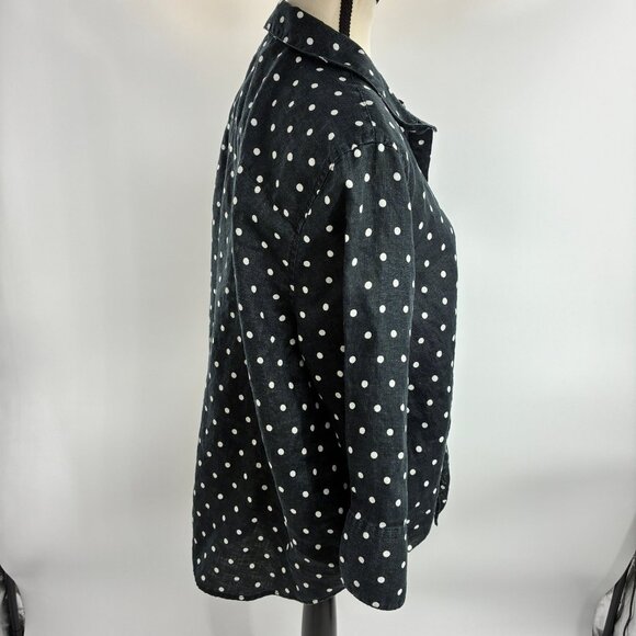 Chico's Women's Black Polka Dot Button Front Linen Top Size XL - Picture 3 of 6